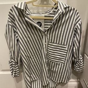 Button down gray and white striped blouse -only worn once!